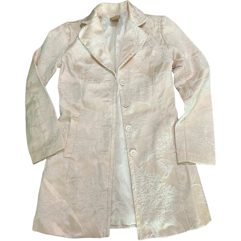 Creamy White Jacquard Medium Lenght Women’s Blazer Jacket Size S
